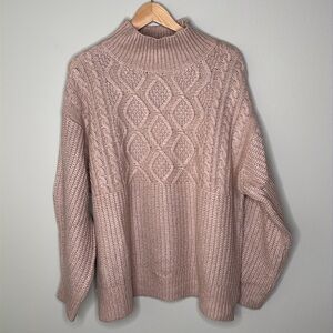 A New Day Mock Turtleneck Pullover Cable Knit Sweater in Pink Size XL NWT